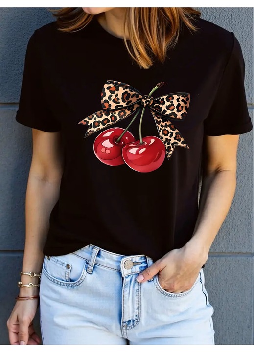 Tricou dama Cherry With Bow, Negru