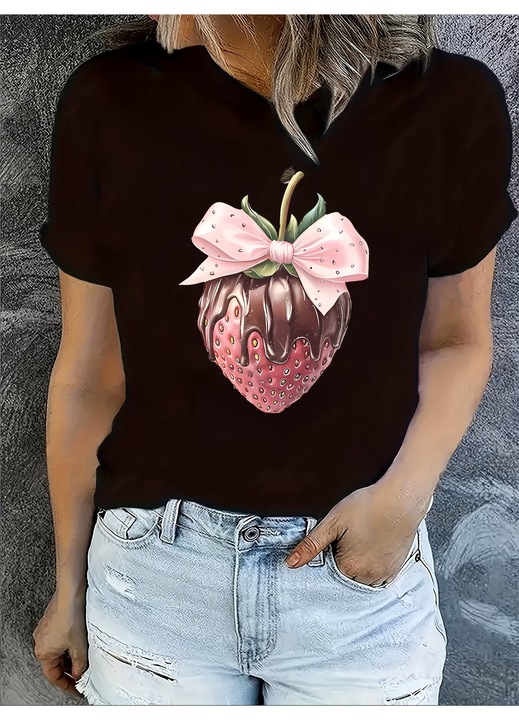 Tricou dama Strawberry Chocolate, Negru