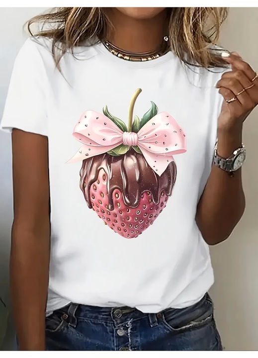 Tricou dama Strawberry Chocolate, Alb