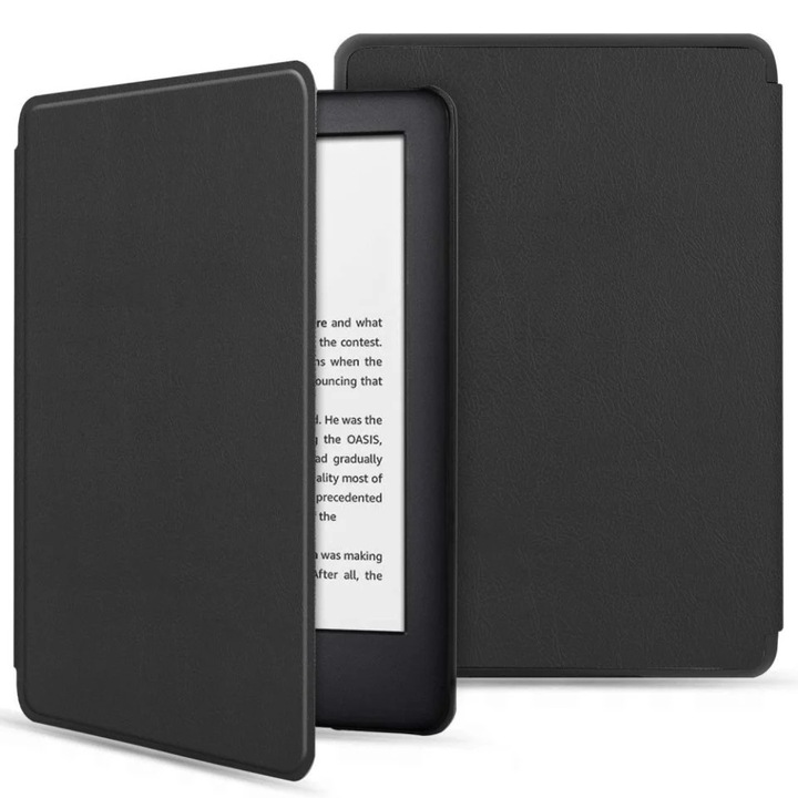 Husa pentru Kindle Paperwhite 5 (2021) / 5 Signature Edition (2021), SKYDDAR INNOVATION, SmartCover, Negru, set cu sticker