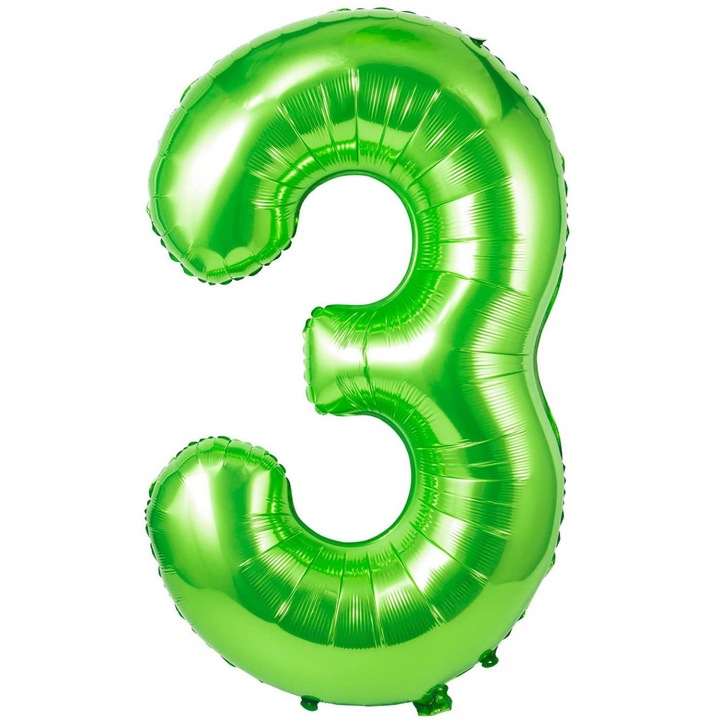 Balon folie, WOW, Verde, cifra 3, 101 cm, Decor Petrecere Copii, Folie Rezistenta, Umflare Aer sau Heliu, WOW Shop