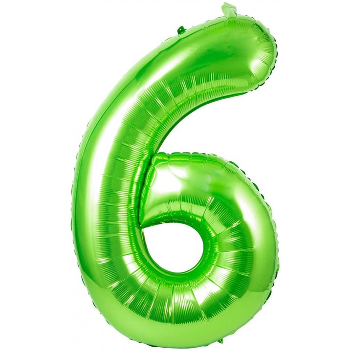 Balon folie, WOW, Verde, cifra 6, 101 cm, Decor Petrecere Copii, Folie Rezistenta, Umflare Aer sau Heliu, WOW Shop