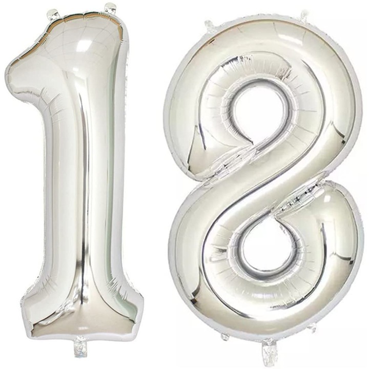 Set 2 baloane folie cifra, WOW, Argintiu, aniversare 18 ani, 101 cm, Produs Petrecere Copii, Calitate Premium, WOW Shop