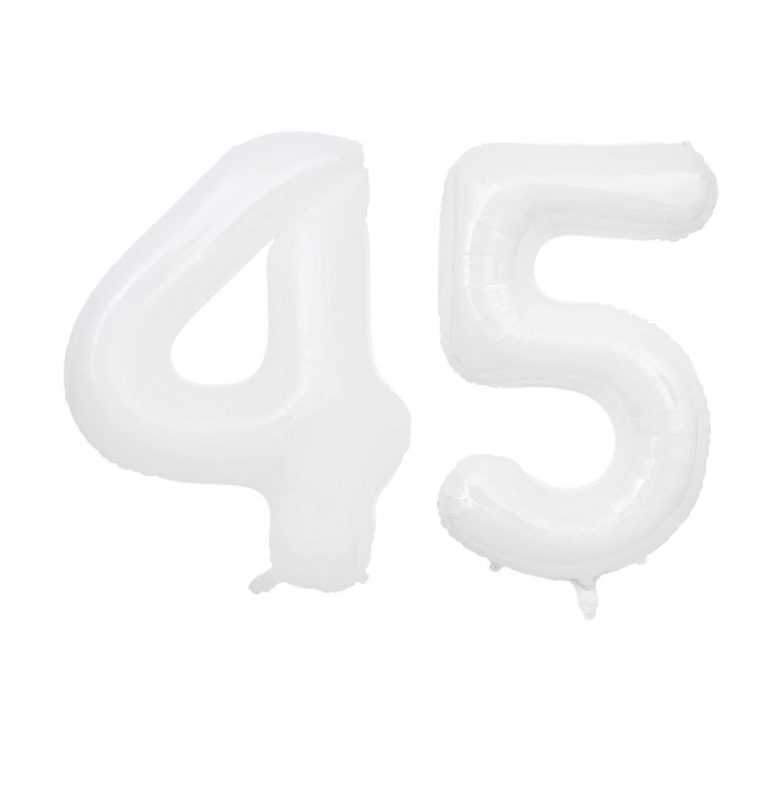 Set 2 baloane folie cifra, WOW, Alb, aniversare 45 ani, 105 cm, Produs Petrecere Copii, Calitate Premium, WOW Shop