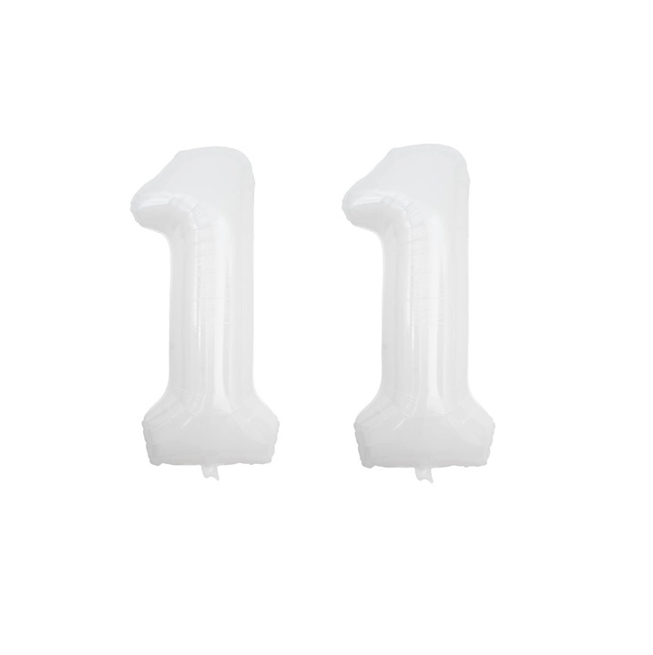 Set 2 baloane folie cifra, WOW, Alb, aniversare 11 ani, 105 cm, Produs Petrecere Copii, Calitate Premium, WOW Shop