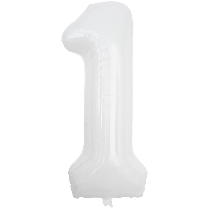 Balon folie, WOW, ALB, cifra 1, 105 cm, Decor Petrecere Copii, Folie Rezistenta, Umflare Aer sau Heliu, WOW Shop