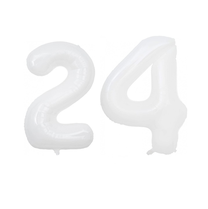 Set 2 baloane folie cifra, WOW, Alb, aniversare 24 ani, 101 cm, Produs Petrecere Copii, Calitate Premium, WOW Shop