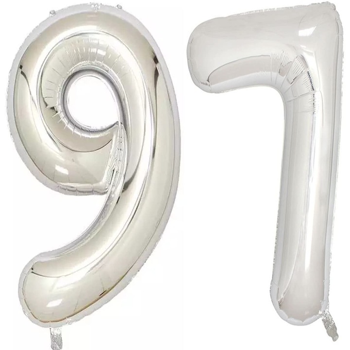 Set 2 baloane folie cifra, WOW, Argintiu, aniversare 97 ani, 100 cm, Produs Petrecere Copii, Calitate Premium, WOW Shop