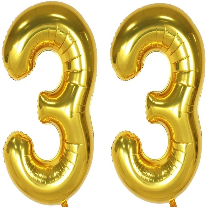 Set 2 baloane folie cifra, WOW, Auriu, aniversare 33 ani, 100 cm, Produs Petrecere Copii, Calitate Premium, WOW Shop