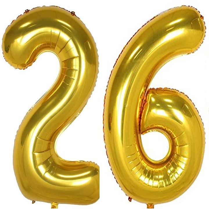 Set 2 baloane folie cifra, WOW, Auriu, aniversare 26 ani, 100 cm, Produs Petrecere Copii, Calitate Premium, WOW Shop