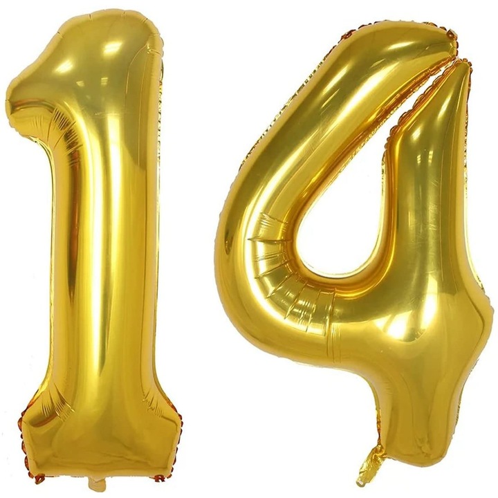 Set 2 baloane folie cifra, Party, Auriu, aniversare 14 ani, 100 cm, Produs Petrecere Copii, Calitate Premium, WOW Shop