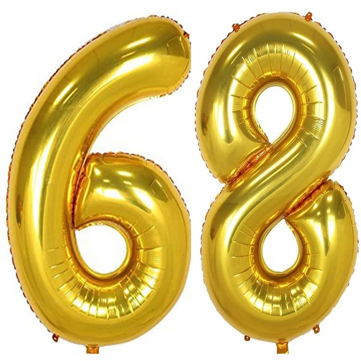 Set 2 baloane folie cifra, WOW, Auriu, aniversare 68 ani, 105 cm, Produs Petrecere Copii, Calitate Premium, WOW Shop
