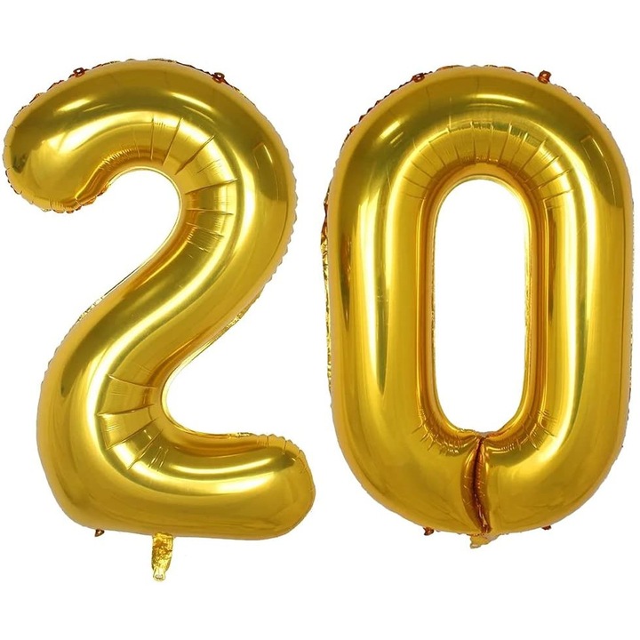Set 2 baloane folie cifra, WOW, Auriu, aniversare 20 ani, 105 cm, Produs Petrecere Copii, Calitate Premium, WOW Shop
