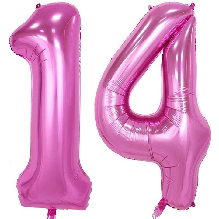 Set 2 baloane folie, WOW, Roz, aniversare 14 ani, 105 cm, Produs Petrecere Copii, Calitate Premium, WOW Shop