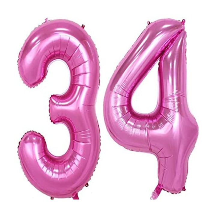 Set 2 baloane folie, WOW, Roz, aniversare 34 ani, 100 cm, Produs Petrecere Copii, Calitate Premium, WOW Shop