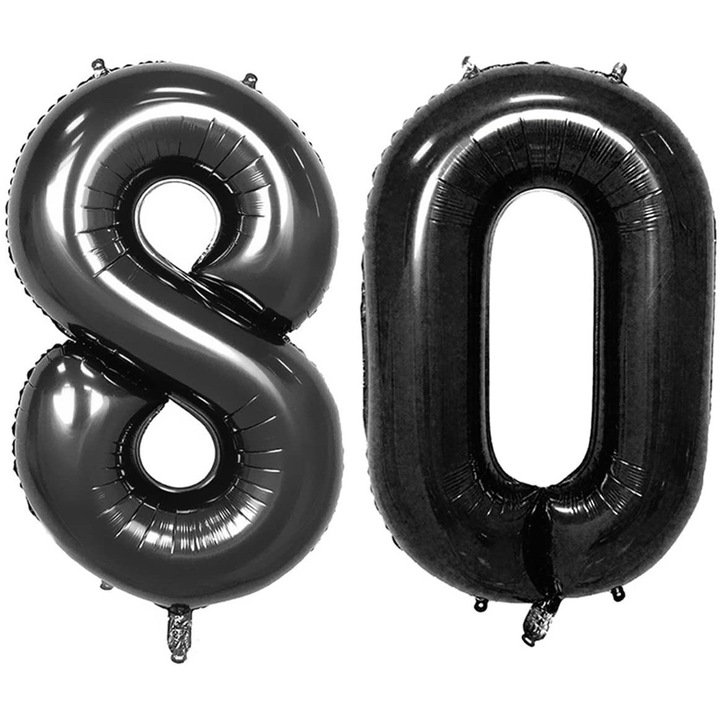 Set 2 baloane folie, WOW, Negru, aniversare 80 ani, 100 cm, Produs Petrecere Copii, Calitate Premium, WOW Shop