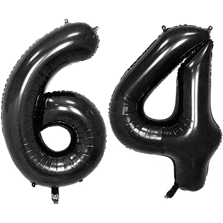 Set 2 baloane folie, WOW, Negru, aniversare 64 ani, 105 cm, Produs Petrecere Copii, Calitate Premium, WOW Shop