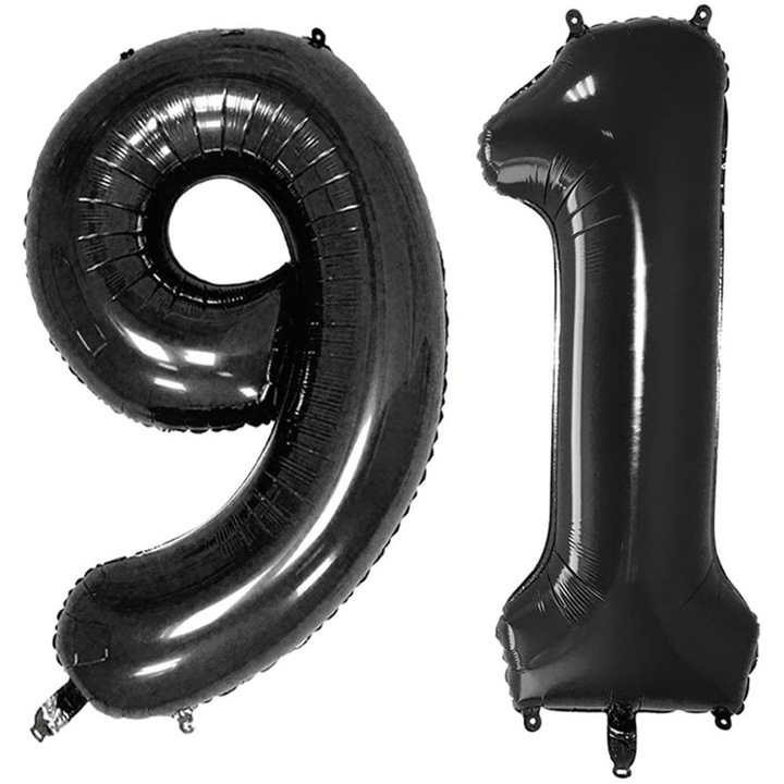 Set 2 baloane folie, WOW, Negru, aniversare 91 ani, 101 cm, Produs Petrecere Copii, Calitate Premium, WOW Shop