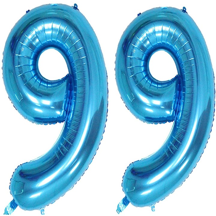 Set 2 baloane folie, WOW, Albastru, aniversare 99 ani, 105 cm, Produs Petrecere Copii, Calitate Premium, WOW Shop