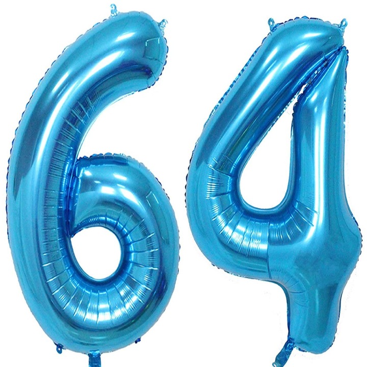Set 2 baloane folie, WOW, Albastru, aniversare 64 ani, 101 cm, Produs Petrecere Copii, Calitate Premium, WOW Shop