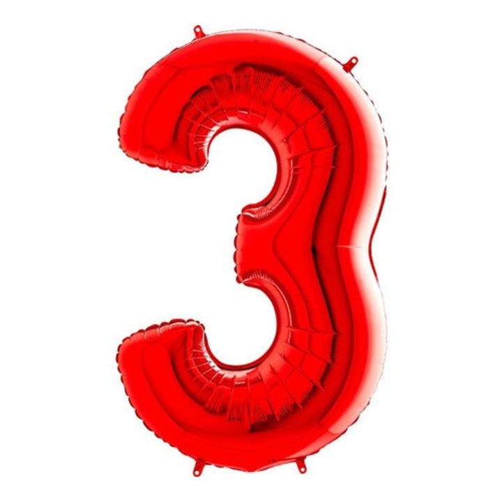 Balon folie, WOW, Rosu, cifra 3, 100 cm, Decor Petrecere Copii, Folie Rezistenta, Umflare Aer sau Heliu, WOW Shop