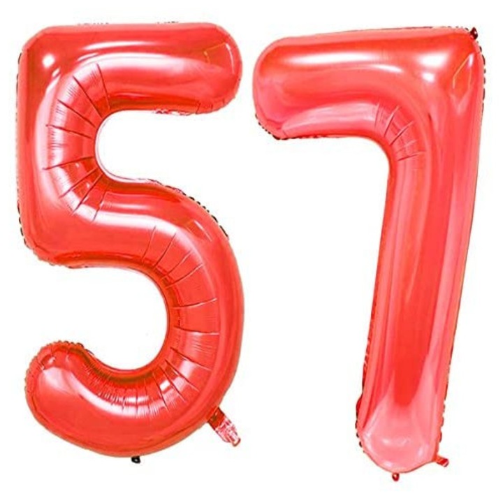 Set 2 baloane folie, WOW, Rosu, aniversare 57 ani, 101 cm, Produs Petrecere Copii, Calitate Premium, WOW Shop