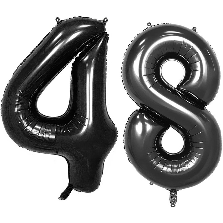 Set 2 baloane folie, WOW, Negru, aniversare 48 ani, 100 cm, Produs Petrecere Copii, Calitate Premium, WOW Shop