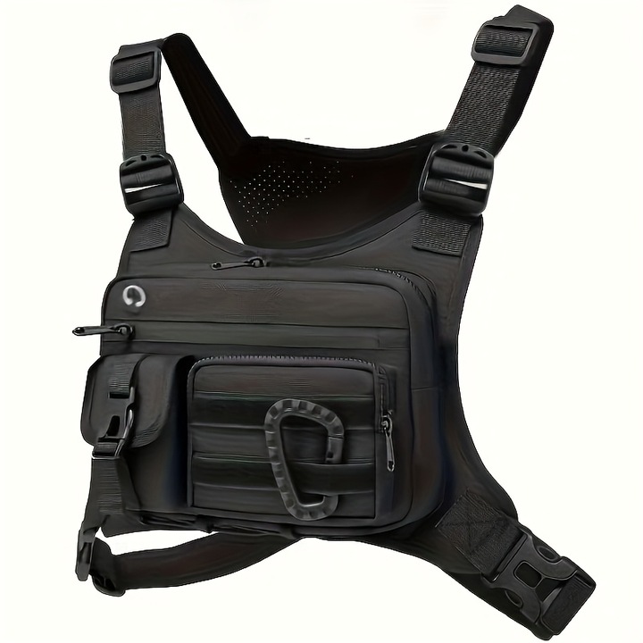 Geanta sport pentru barbati, compartimente multiple, inchidere cu fermoar, negru, nylon