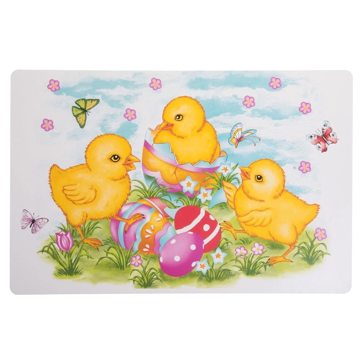 Suport Farfurie din Plastic cu Model Oua Colorate & Puisori 30x45cm