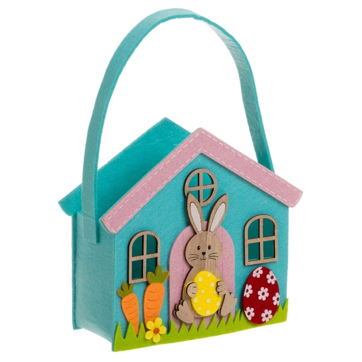 Geanta Decorativa Paste Din Fetru Cu Maner Casuta Iepuras Oua Morcovi Cos Decor Oua Paste Gentuta Decoratiuni Primavara 17x7x18 cm Shopiens