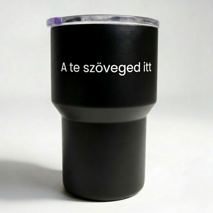 Személyre szabott termosz bögre, 400 ml, rozsdamentes acél, fekete, személyre szabott szöveg / választható szöveg