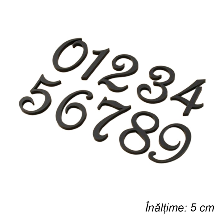 Cifra usa 3D din acril, 5cm, Stil European, Design Caligrafic 0-9, negru