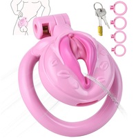 Cusca de castitate masculina, HANITUOR, dispozitiv de blocare cu 4 marimi, din rasina, produse de bondage si disciplina jucarie sexuala BDSM pentru barbati, cu cheie si incuietoare, material ABS, Roz