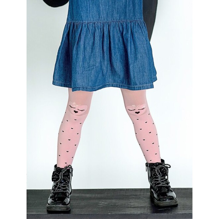 Dresuri copii roz cu inimioare negre Knittex Vivienne 40 den, Negru/Roz