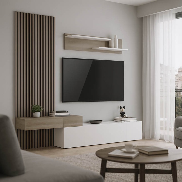 Set mobila living Litende, stejar sonoma/alb, 249.4x42.2x199.5 cm