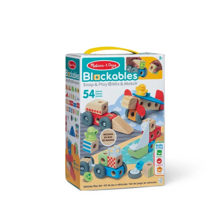 Set de construcție din lemn Spin Master 54 piese, vehicule, multicolor, 29.46x20.07x13.21cm