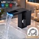 Baterie lavoar EXCITAT® cu LED care isi schimba culoarea in functie de temperatura apei, tip cascada, negru mat, montaj un singur orificiu, maneta laterala, 2 furtunuri incluse