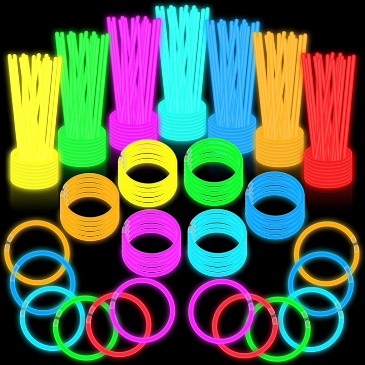 Bastoane luminoase 40 buc [8 ore ultra luminoase] | Consumabile de petrecere ecologice si non-toxice pentru copii, festivaluri, concerte, Halloween, evenimente sportive | Peste 40 de conectori cu set in cutie (certificat CE)