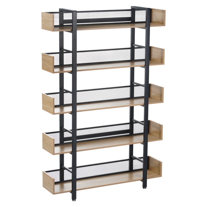 Raft pardoseala fier negru mdf laminat stejar Kilis 120x30x180 cm