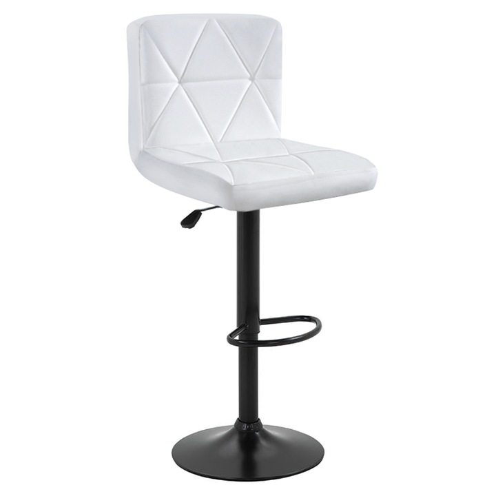 Scaun bar metal negru piele ecologica alba Selest 43x51x90-111 cm