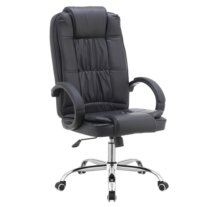 Scaun birou piele ecologica neagra crom Madox 65x73x112-122 cm