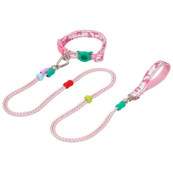 Lesa dubla P pentru caini, Generic, roz, 160cm, marime S (29-44cm)