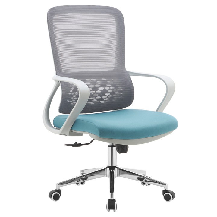 Офис стол текстил син мрежа сив хром Foster 60x63x98-108 см