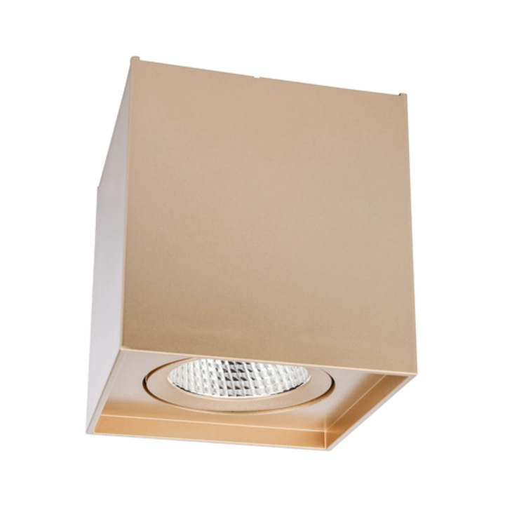 Spot LED aparent, 10 W, 1270 lm, lumina neutra, 4000K, orientabil, auriu mat, 220V, 11.1 cm inaltime, patrat