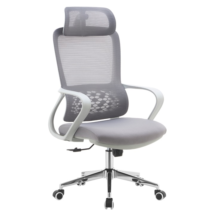 Офис стол текстил мрежа сив хром Foster 60x63x120-128 см