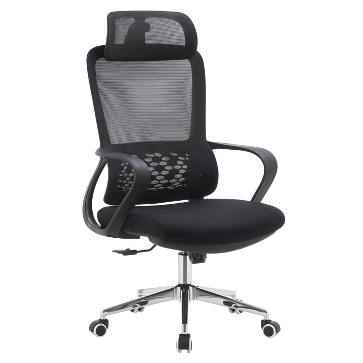Irodai szék, textil, fekete háló, króm, Foster, 60x63x120-128 cm