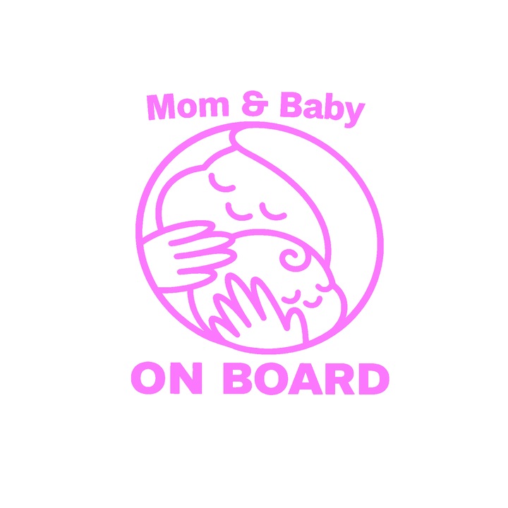 Sticker auto rezistent, mom and baby on board, roz, 17cm