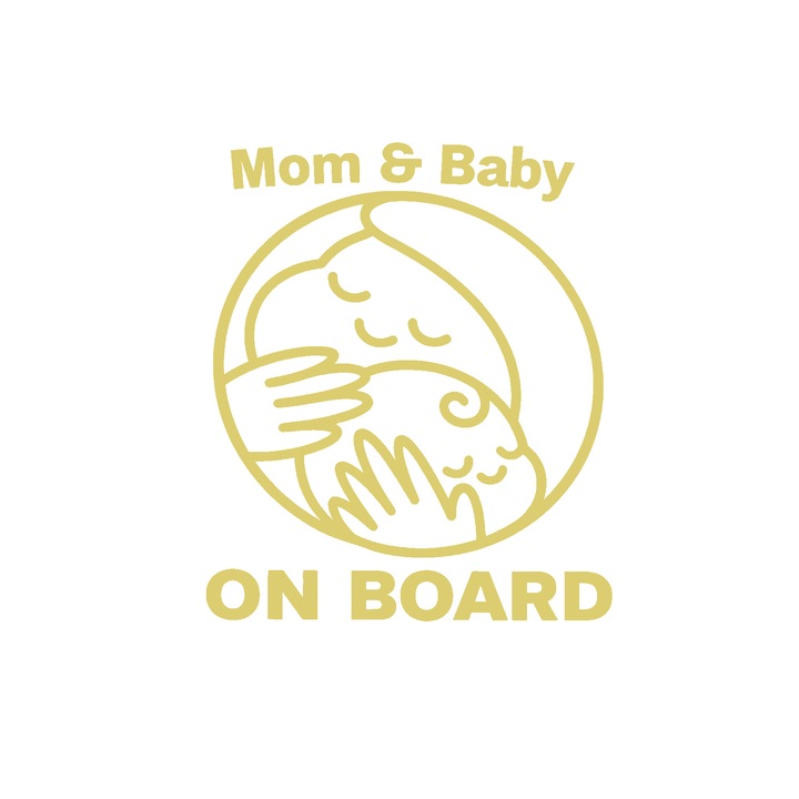 Sticker auto rezistent, mom and baby on board, auriu, 17cm