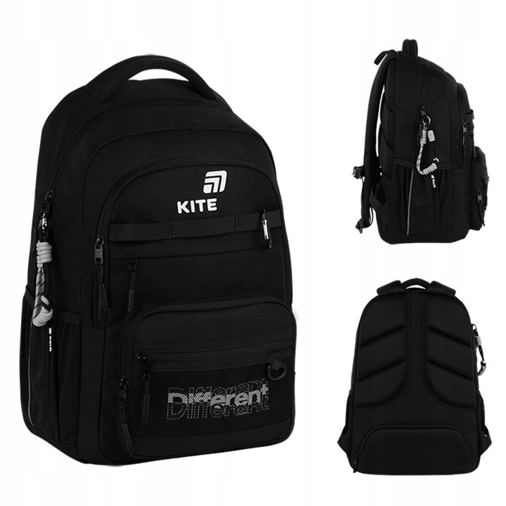 Rucsac scolar adolescenti 13-17 ani, 2 compartimente, negru, Kite