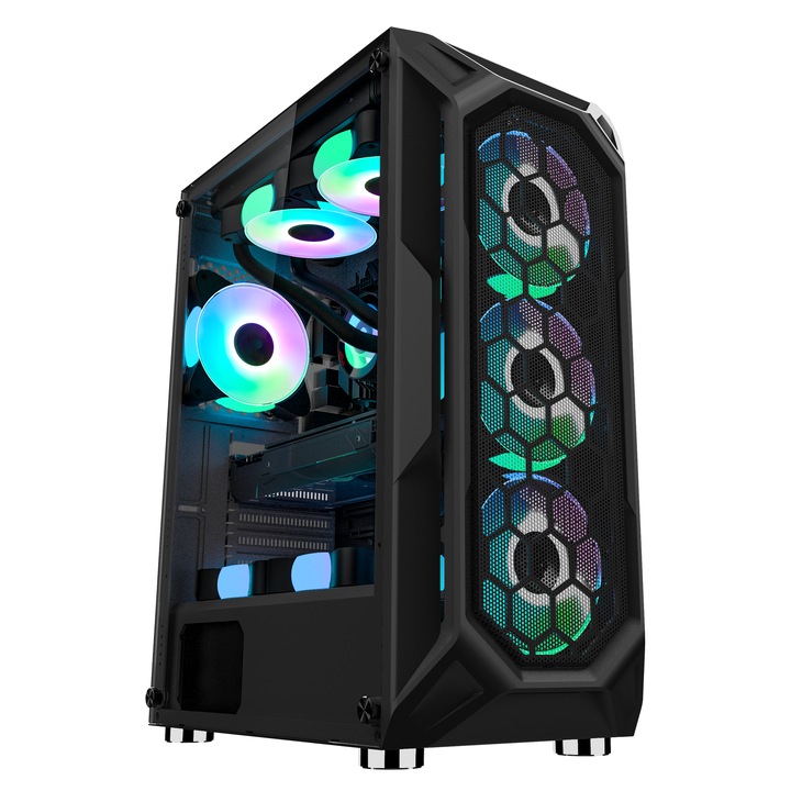 Calculator Gaming Hive Black Ice i5-14600KF pana la 5.3GHz, 32GB, 1TB SSD, RTX5060 8GB GDDR7 cu racire pe lichid IcePulse 360 cu display digital, 4 ventilatoare ARGB incluse, Wi-Fi 6 si Windows 11 instalat